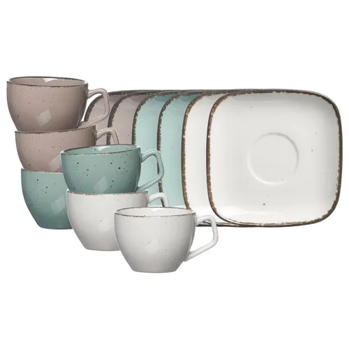 Ritzenhoff & Breker Casa Espressotasse 6er Set gemischt - Thermobehälter mit charmantem Vintage-Look, perfekt für kreative Mix & Match Kombinationen. Spülmaschinenfest und einzigartig durch verschiedene Farbkanten und Sprenkel.