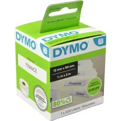 DYMO Etikettenrolle S0722460 - 220 selbstklebende Hängeregister-Etiketten, 12x50mm in Weiß, ideal für professionelle Etikettierung und Organisation
