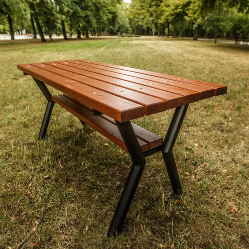 REKORD Gladiator Mahagoni Gartentisch 170 x 65 x 74 cm Wetterfester Parktisch aus Stahl & Holz Robuster Terrassentisch für Garten Park & Gastronomie