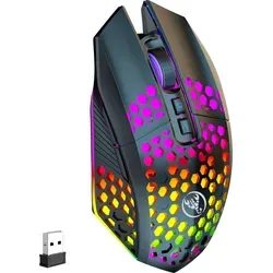 S&T Design RGB Gaming Maus Kabellos - Leise und Ergonomisch - Mäuse mit 7 Tasten, DPI einstellbar und kabellos mit 10 m Reichweite, ideal für Gamer und Home Office Nutzer.