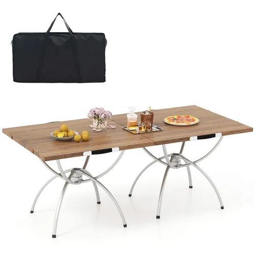 COSTWAY 2er Set Campingtisch klappbar - Gartentische, faltbar und ausziehbar, ideal für Picknicks und Outdoor-Aktivitäten, mit langlebiger Tischplatte und leichtem Aluminiumgestell für einfachen Transport.