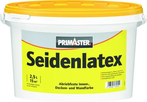 Primaster Seidenlatex seidenglänzend 2,5 L weiß - Wandfarbe in seidenglänzendem Finish, ideal für ein elegantes Raumambiente und hervorragende Deckkraft.