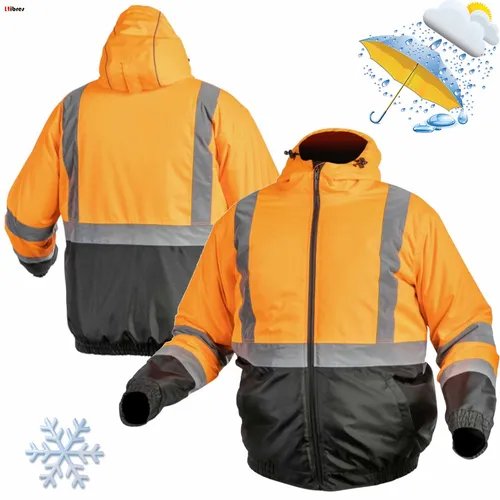 Högert Technik Arbeitsjacke Herren OKER - Reflektierende 3 in 1 Jacke - Arbeitsjacken & -mäntel mit optimalem Schutz vor Wind und Kälte, wasserdicht und isoliert, ideal für Arbeiten bei schlechtem Wetter und hervorragende Sichtbarkeit.