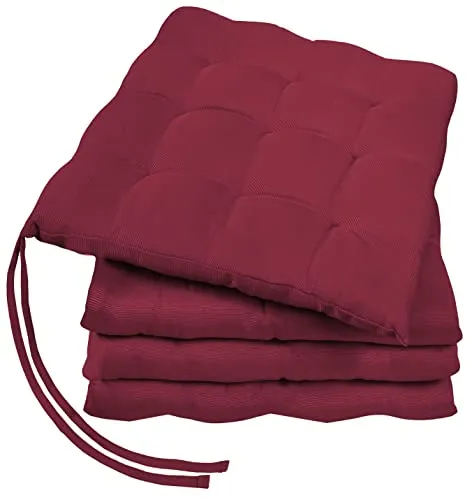 GREEN MARK Textilien Basic 4er-Set Sitzkissen Stuhlkissen für Außen oder Innen 40x40cm weich gefüllt, Bordeaux rot
