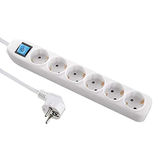 Electraline 59663, Steckdosenleiste 6-Fach mit Schalter, Kabel 1,5m / Mehrfachsteckdose/Tischsteckdose Steckerleiste, Weib