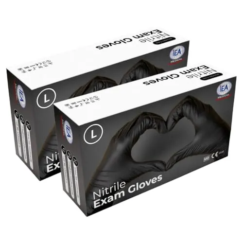 IEA Medical Nitrilhandschuhe schwarz, 200 Stück, Einmalhandschuhe L, Nitrilhandschuhe, Handschuhe Einweg puderfrei, latexfreie Gummihandschuhe