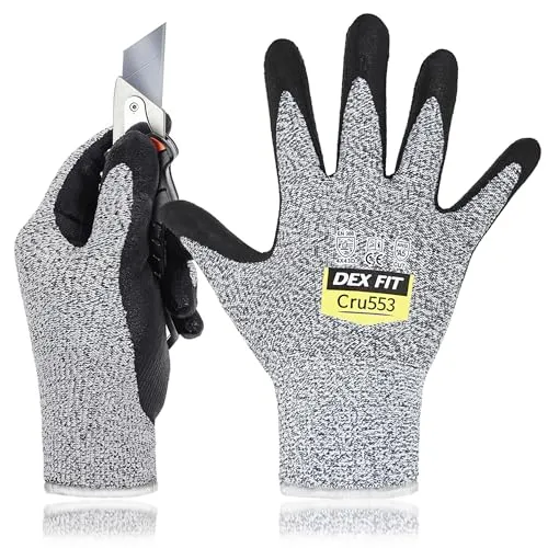 DEX FIT Level 5 Extrem Schnittfeste Handschuhe Cru553, Rutschfester Power-Grip, Professionelle 3D-Komfort-Passform, Dünn & Leicht, Atmungsaktiv, Grau 7 (S) 1 Paar