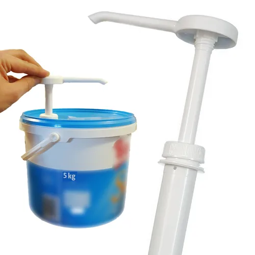 Dosierpumpe für Senf & Ketchup - passend für 5 Kg/10 Kg Eimer - Praktische Dosierpumpe in Weiß, hergestellt in Deutschland, mit einer präzisen Dosiermenge von 30 ml, ideal für Gastronomie und Catering.