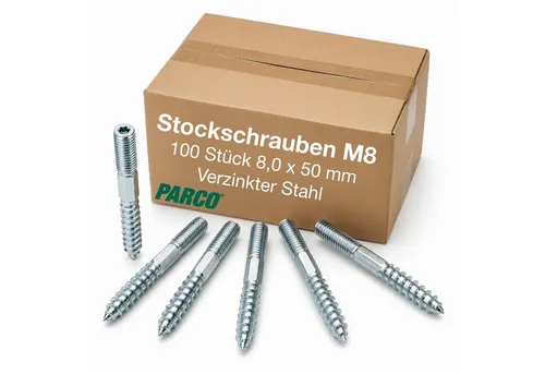 PARCO Stockschraube M8 - TX25, Holzgewinde, Sechskantschaft, 100 St., (100 St), Spitze mit Holzgewinde Sechskantschaft