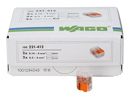 Kopp 33346426 Wago Steckklemme 2-fach mit Hebel für Flexible Drähte Wiederöffenbar 1, 5 - 2, 5 mm² Inhalt 100 Stück, Transparent/Orange