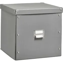 Zeller Present Aufbewahrungsbox QUAD, Grau - Praktische Aufbewahrungsbox aus Pappe mit Metallgriff, 33,5 cm breit – ideal für stilvolle Ordnung in jedem Raum.