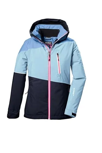 killtec Mädchen Skijacke KSW 331 GRLS SKI JCKT - hell denim, wasserdicht und atmungsaktiv mit verstellbarer Kapuze und Schneefang