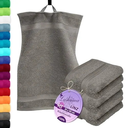 Lashuma 4 Stück Badezimmer Gästetuch Grau - Dunkel, Linz - Saunatücher: Hochwertige Frotteetücher 30x50 cm in elegantem Grau, ideal für Gäste oder Küche, aus 100% Baumwolle für höchste Saugstärke und Komfort.