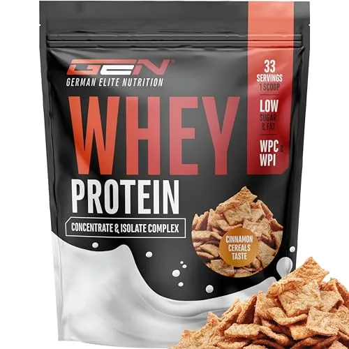 Whey Protein Komplex - Cinnamon Cereals, 1000g - Sportnahrung mit 70-90% Proteinanteil, vereint Whey Protein Konzentrat und Isolat für optimale Muskelunterstützung und schnelle Verdaulichkeit. Ideal nach dem Training!
