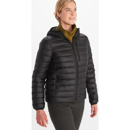 Marmot Wm's Highlander Hoody black (001) M - Warme Daunenjacke für Damen, bietet optimalen Wind- und Kälteschutz dank innovativem Pertex Quantum-Gewebe und 700er Daunenfüllung mit Down Defender für zusätzliche Feuchtigkeitsresistenz.