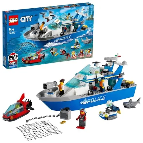 LEGO® City Police: Police Patrol Boat (60277) - Bauspielzeugset mit 276 Teilen, schwimmendem Polizeiboot und 3 Figuren aus der LEGO City Adventures Serie – ideal für spannende Wasserabenteuer!