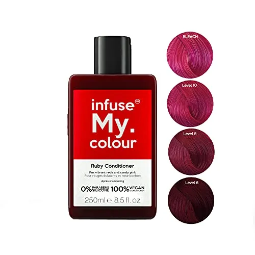 Infuse My. Colour Ruby Conditioner 250 ml - Haarpflege für coloriertes Haar, sorgt für strahlende Rottöne und beeindruckende Pinktöne ohne Ammoniak oder Peroxid. 100% vegan und mit 40% mehr Pigmenten für intensive Ergebnisse.