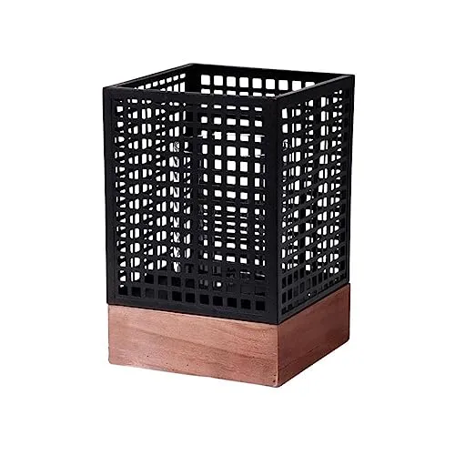 Windlicht aus Metall und Holz mit Glaseinsatz - 18 x 12 cm - Kerzenhalter im modernen Gitter Design - Garten Tisch Deko Kerzen Laterne Kerzenständer eckig