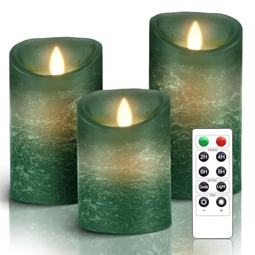 AiiBowy Led Kerzen [3er Set] Flammenlose Kerze Echtwachs Flackernde Dimmbar mit Fernbedienung Weihnachtskerzen LED Flammen 4