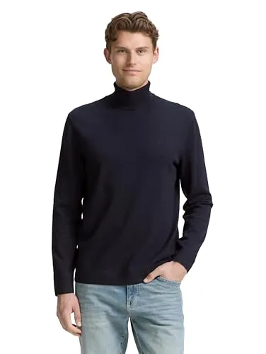 Rollkragenpullover TOM TAILOR - Herren, blau - Herren-Pullover aus 100% Baumwolle, atmungsaktiv und pflegeleicht. Der hüftbedeckende Schnitt und das casual Design machen ihn zum idealen Begleiter für jede Gelegenheit.