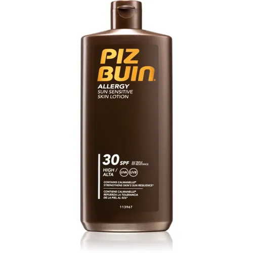 Piz Buin Allergy Bräunungsmilch SPF 30 - 400 ml für empfindliche Haut - Sonnenschutzmittel für empfindliche Haut, bietet zuverlässigen Schutz vor UVA/UVB-Strahlen und beugt Sonnenallergien vor. Ideal für eine gesunde Bräune ohne Hautschäden.