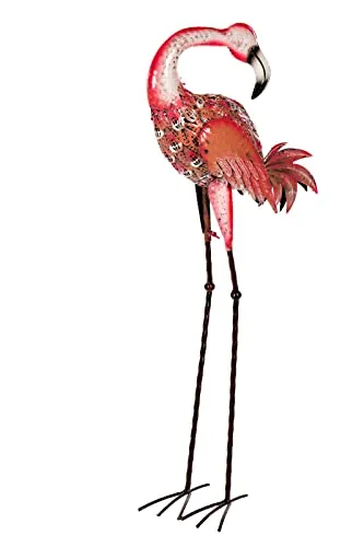 Birendy Riesige Metall Flamingo Gartenfigur 86cm - Gartenfiguren, auffällige 86cm große Flamingo Dekoration aus wetterfestem Metall, kunstvoll bemalt und ideal für Innen- und Außenbereiche.