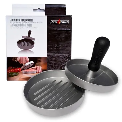Grillfürst Burgerpresse aus Aluminium - Hamburgerpresse/Burger Maker für 200 g Patties - Antihaft & Spülmaschinenfest