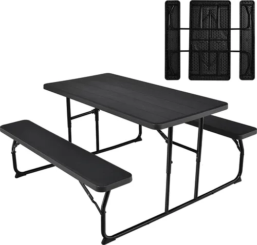 COSTWAY Klappbarer Picknicktisch mit Bänken – 136 cm Campingtisch-Set für draußen