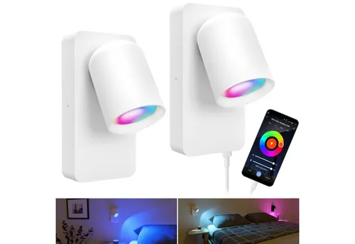 SSC-LUXon LED Wandleuchte NERU - Smarte Nachttischlampe mit USB - Moderne Wandlampe in Weiß mit USB-Anschluss, ideal für stimmungsvolle Beleuchtung und praktisches Laden von Geräten im Schlafzimmer.