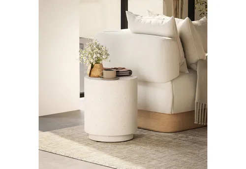 Beistelltisch mit Stein-Optik in Cremeweiß in weiß von HOMCOM