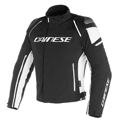 Dainese Racing 3 D-Dry Motorradjacke - Schutzjacke aus 100% Nylon mit integrierten Protektoren, ideal für Sportler und ganzjährige Nutzung, in elegantem Schwarz/Weiß.