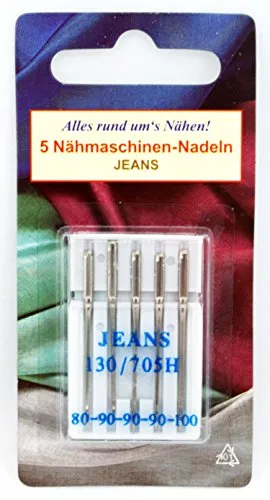 Unbekannt 5 JEANS Nähmaschinennadeln - Nähmaschinen Nadeln - Maschinennadeln - Nähnadeln - Nähmaschine - 130R/705H - Nr. 80-100