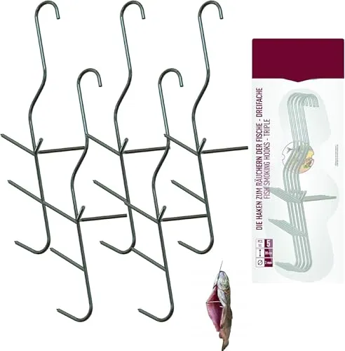 X Dreifache RäUCHERHAKEN für Fisch Haken zum Fischen Fisch Raucherhaken fleischhaken Räucherei für Raucher Grill Fleischerhaken Fischhaken, Fleischerhaken, Metzgerhaken Fischhaken zum Räuchern 5