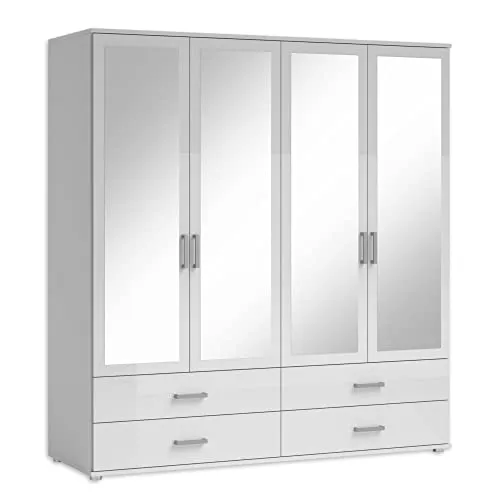 IVAR Kleiderschrank mit Spiegeln und Schubladen - 4-türig in Weiß - Kleiderschränke mit modernem Design und viel Stauraum. Ideal für minimalistisches Interieur, leicht zu montieren und passend für jede Einrichtung.