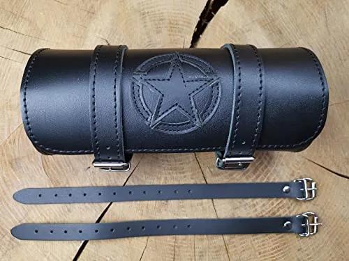 ORLETANOS Tool Stern Fortuna Totenkopf Werkzeugrolle kompatibel mit Harley Davidson Chopper Reisekoffer Lederrolle Werkzeugrolle Hot Rod HD Koffer Sissybar Gepäckrolle Motorradkoffer schwarz