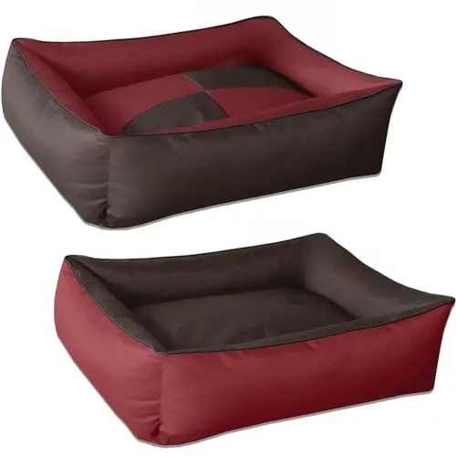 BedDog 2in1 Hundebett SULTAN (XXXL) rot/braun - Hundebett für kleine und große Hunde, wandelbar und aus hochwertigem, wasserabweisendem Material, sorgt für optimalen Liegekomfort und Gelenkschutz.