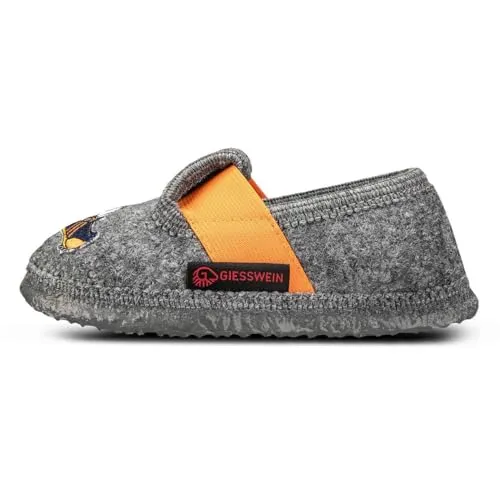 Giesswein Tacherting Kinder Hausschuhe – Warme Schurwollslipper mit Fußball-Motiv, rutschfeste Gummisohle