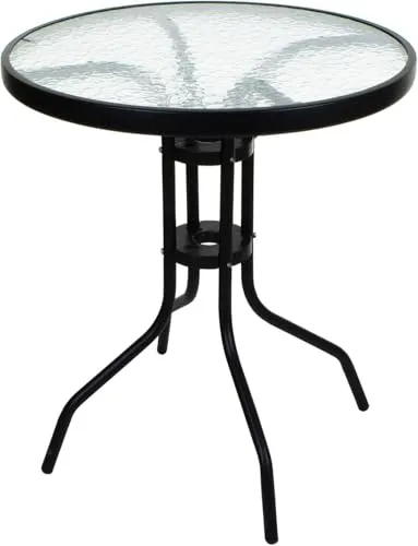 MAT-HAUS Gartentisch aus Glas – Wetterfester Balkontisch mit Metallgestell (Rund 60 cm)