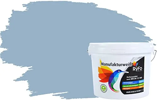 RyFo Colors Bunte Wandfarbe Manufakturweiß Taubenblau 3l - Hochwertige Innenfarbe mit perfekter Deckkraft - ✓ PREMIUM WANDFARBE FÜR EIN SCHÖNES ZUHAUSE - Diese Innenwandfarbe sorgt für ein gleichmäßiges, edles Farbbild und schafft eine angenehme Atmosphäre. Ideal für alle Wohnräume dank geprüfter Qualität und hoher Ergiebigkeit.