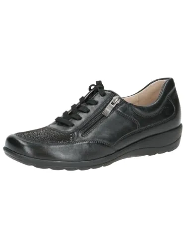 Caprice Sneaker - Schwarz Combi Leder/Textil, Größe 38 - Komfort Schnürhalbschuh in H-Weite mit CAP StretchOut-Technologie für optimalen Tragekomfort und individuelle Anpassung durch Reißverschluss und Schnürung.