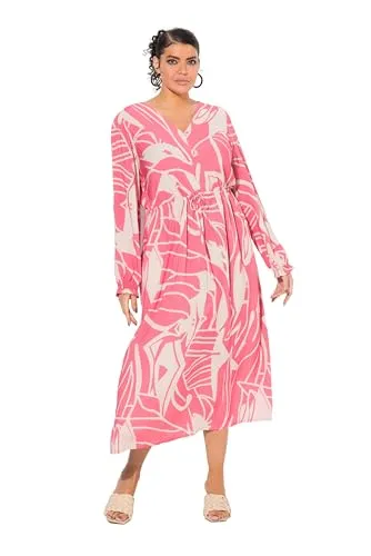 Ulla Popken Damen große Größen Übergrößen Plus Size Maxikleid, A-Linie, V-Ausschnitt, Langarm dunkel Koralle 42+ 836734515-42+