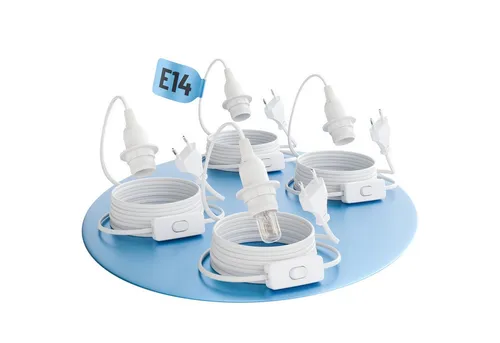 E14 Lampenfassung mit Kabel und Schalter - 4er Set, 3,5 Meter, Max. 60W - Lampenfüße: 4x E14 Lampenfassung mit 3,5m Kabel und Schalter, ideal für DIY-Projekte und flexible Lichtinstallationen ohne feste Vorrichtungen.