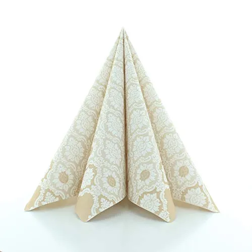 Sovie HORECA Airlaid Serviette MANDY in HELLBRAUN – 40 x 40 cm, 1/4 Falz, 50 Stück – Ornament-Blütendesign – elegante Einwegservietten in stoffähnlicher Qualität für Gastronomie & Events