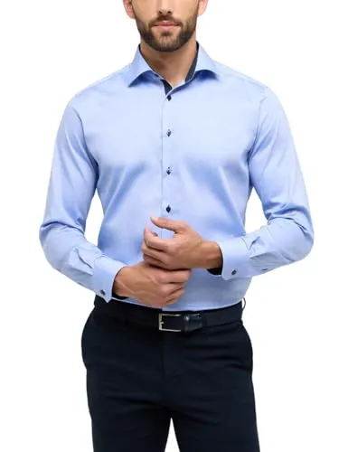 Produktbild ETERNA MODERN FIT Langarmhemd, Herren, Gr. 42, Blau, 100% Baumwolle, Bügelfrei