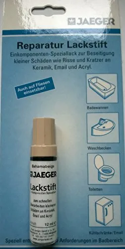 Jaeger Reparaturlack Lackstift Sanitärlack Speziallack für Keramik Email Acryl Fliesen in Küche und Bad, 12 ml BAHAMABEIGE