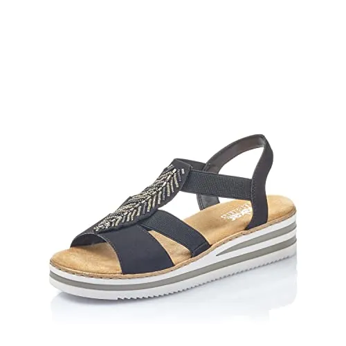 Rieker Damen Riemchensandalen V02C1, Frauen Sandalen,bequem,flach,Sommerschuhe,Freizeitschuhe,offene Schuhe,Strandschuhe,schwarz (00),42 EU / 8 UK