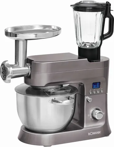 Bomann KM 1395 CB Knetmaschine 1200 W - Multifunktions-Küchenmaschine mit 6,2L Schüssel, 12 Geschwindigkeitsstufen und elektronischer Timerfunktion für präzises Kneten und Rühren.
