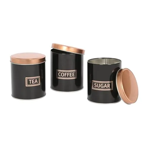 Harbour Housewares 3pc Runden Metall Tee Kaffee Zucker Kanister-Set