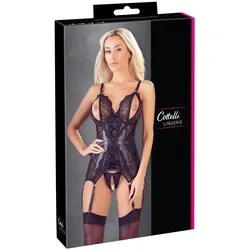 Cottelli LINGERIE Damen Strapshemd - Verführerisches Strapshemd in Schwarz, XL - Reizwäsche mit offenem Schritt und 6 verstellbaren Strapsen pro Seite, ideal für sinnliche Momente und aufregendes Vorspiel.