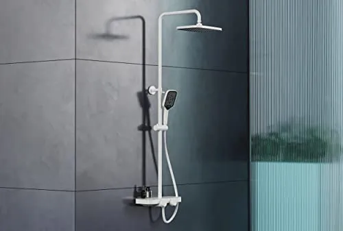 BERNSTEIN® Duschsystem BS371 mit Thermostat - Badewannen- & Duschsysteme mit eleganter Regendusche, Anti-Kalk-Düsen und höhenverstellbarer Duschstange für individuellen Komfort und modernes Design.